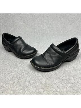 BOC Born Concepts Mule Shoes Slip On Clogs Black Smooth Leather Womens Size 8
